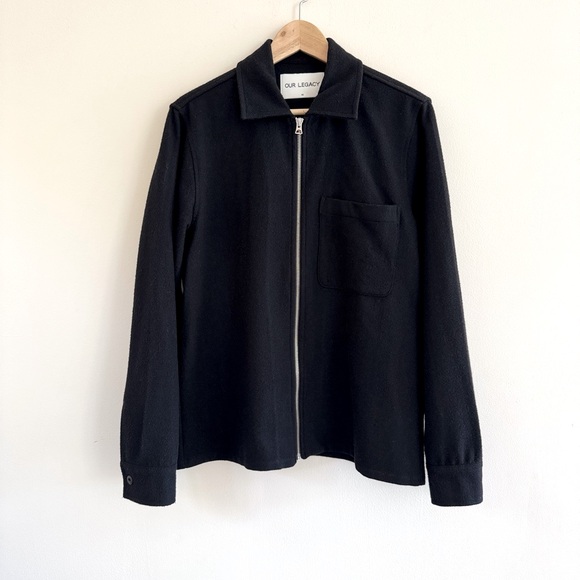 Our Legacy Shrunken Full Zip Jacket Black Carded Wool Size 46 - Picture 1 of 6